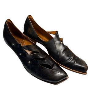 CYDWOQ Black Hand Made Leather Womens Slip-On Heels Sz 39.5